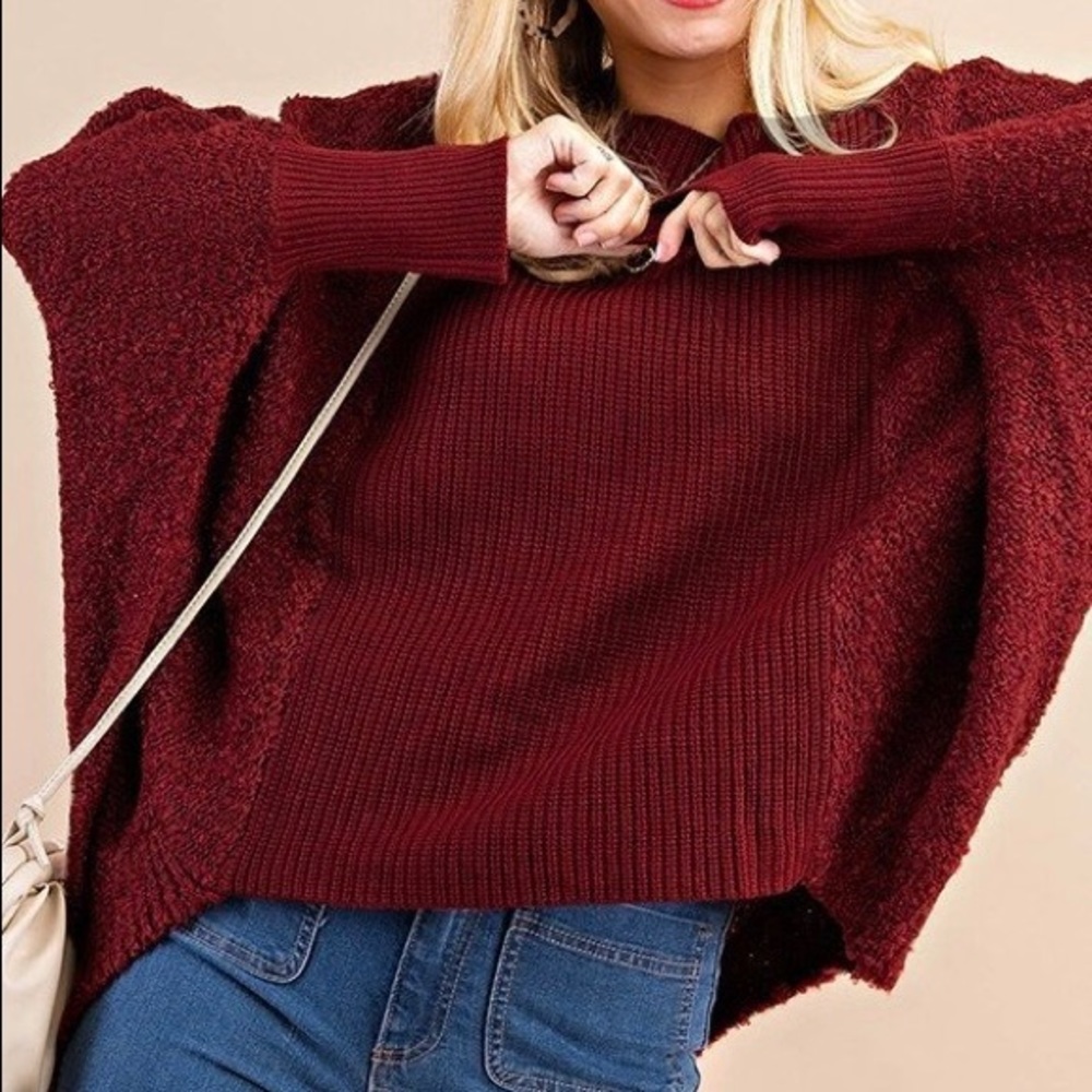 SOFT MIXED FABRIC BATWING COOL WEATHER TOP - Picture 4 of 4